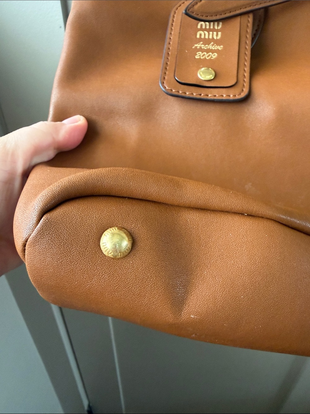 Miu Miu Tan Leather Shoulder Tote with Gold Hardware - Picture 5 of 5